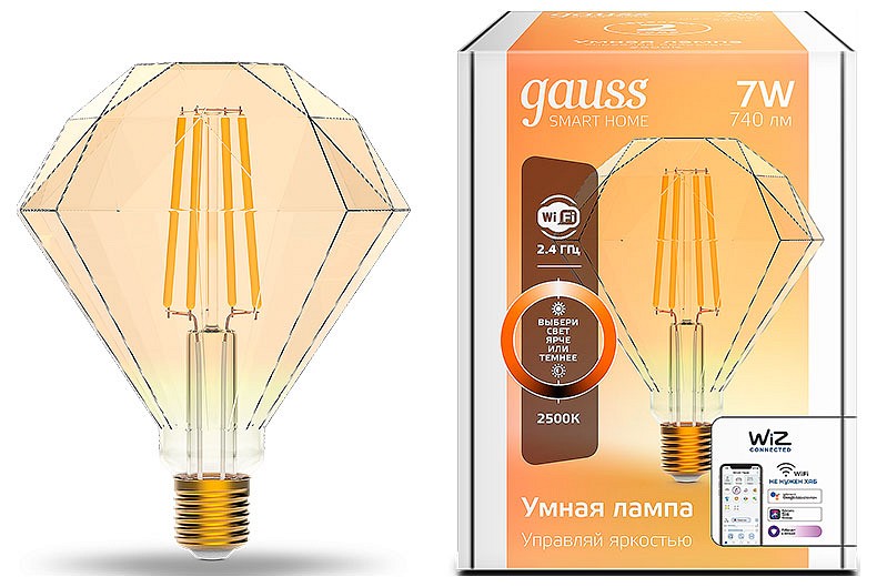 Лампа светодиодная с управлением через wi-fi gauss smart home e27 7вт 2500k 1350112