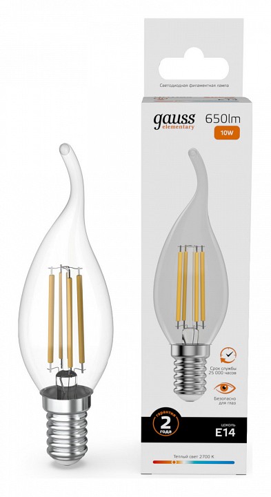 Лампа светодиодная gauss filament elementary e14 10вт 2700k 42110