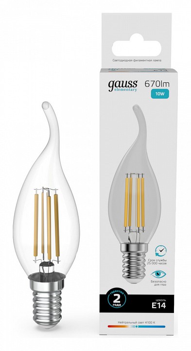 Лампа светодиодная gauss filament elementary e14 10вт 4100k 42120