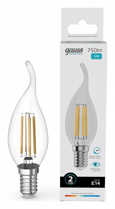 Лампа светодиодная gauss filament elementary e14 12вт 4100k 42122