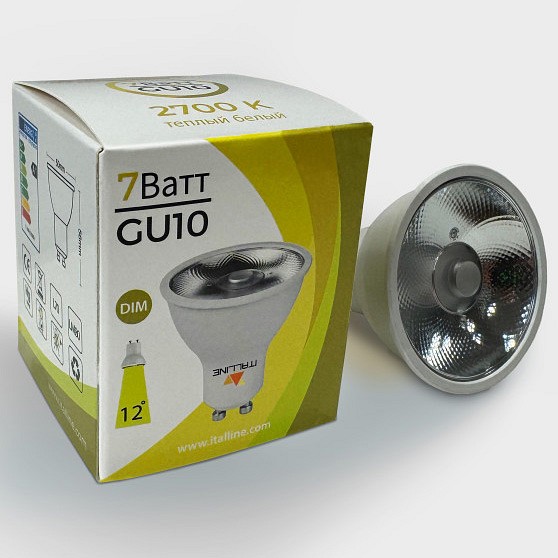 Лампа светодиодная italline triac gu10 7вт 2700k hl gu10/7w/2700k dim