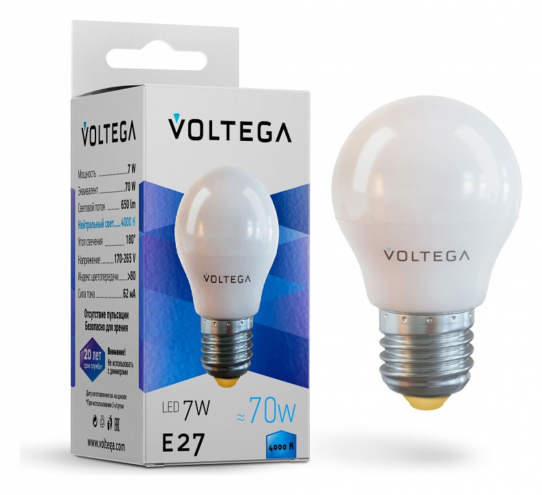 Лампа светодиодная voltega globe e27 7w e27 7вт 4000k 7053