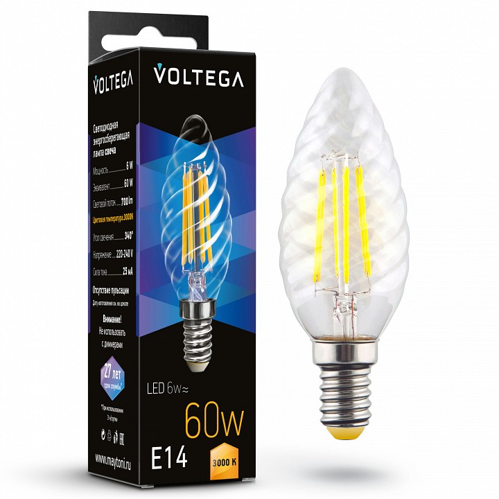 Лампа светодиодная voltega candle corn 6w e14 6вт 3000k 7211