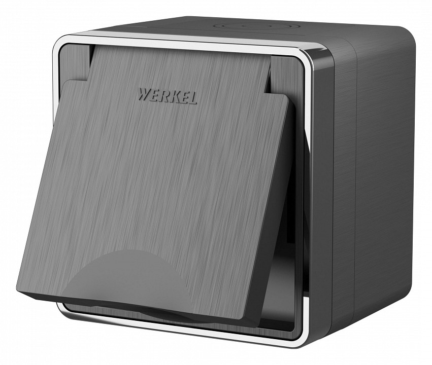 Розетка влагозащищенная с заземлением и со шторками с крышкой werkel gallant (графит рифленый) w5071204