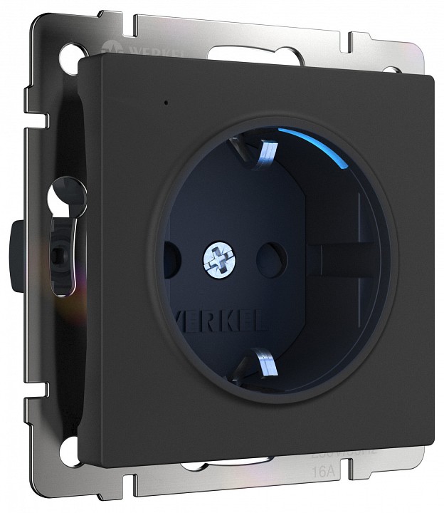 Розетка с заземлением с подсветкой, Без рамки werkel черный w1171408