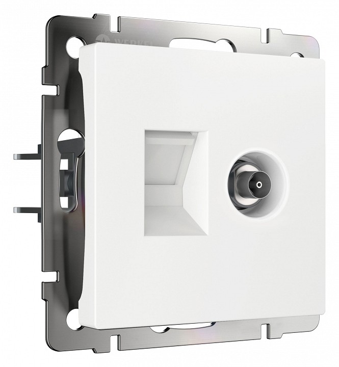 Тв-розетка и розетка ethernet rj-45 без рамки werkel белые w1181301