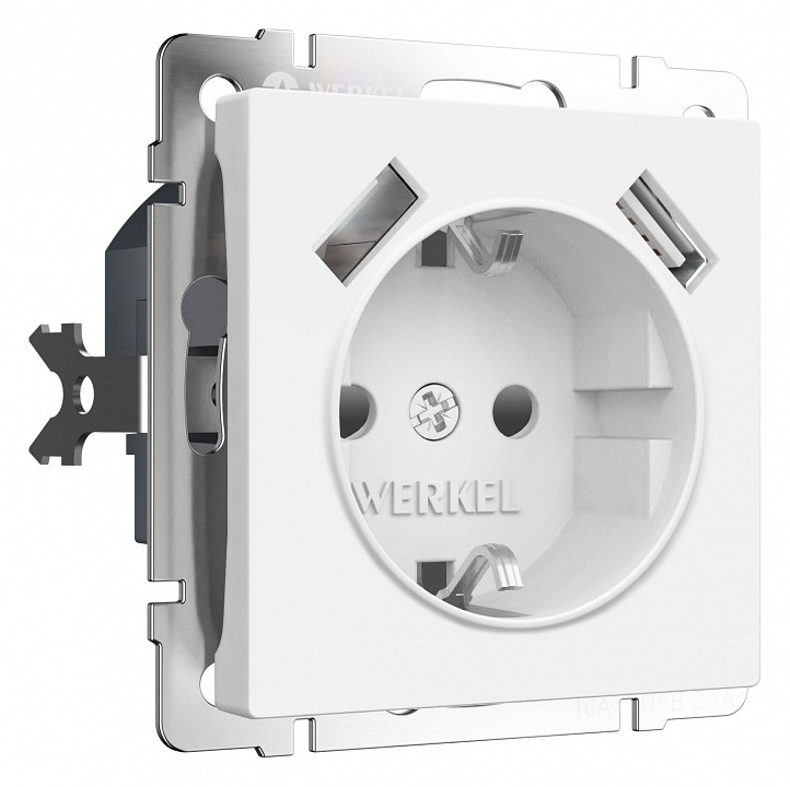 Розетка с заземлением и со шторками и 2хusb, Без рамки werkel белый матовый w1171561