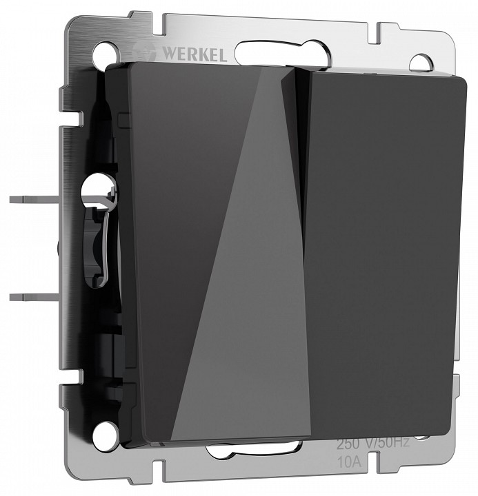 Выключатель проходной двухклавишный без рамки werkel черный акрил w1122048