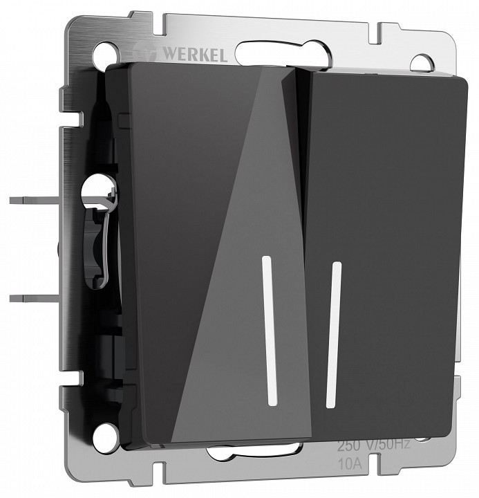 Выключатель проходной двухклавишный с подсветкой без рамки werkel черный акрил w1122148