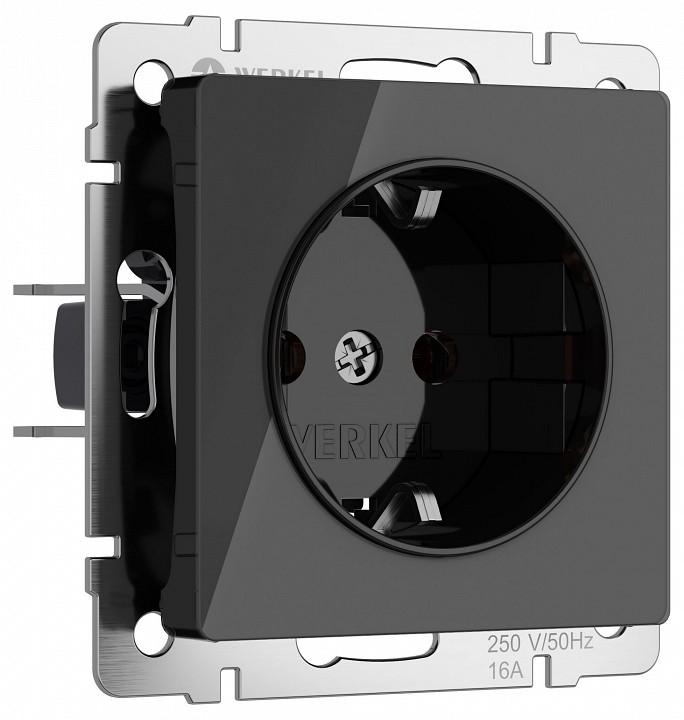 Розетка с заземлением, Без рамки werkel черный акрил w1171048