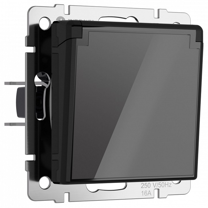 Розетка влагозащищенная с заземлением и со шторками, Без рамки с крышкой werkel черный акрил w1171248