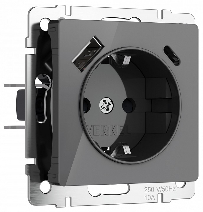 Розетка с заземлением и со шторками и 2хusb, Без рамки werkel графит акрил w1171744