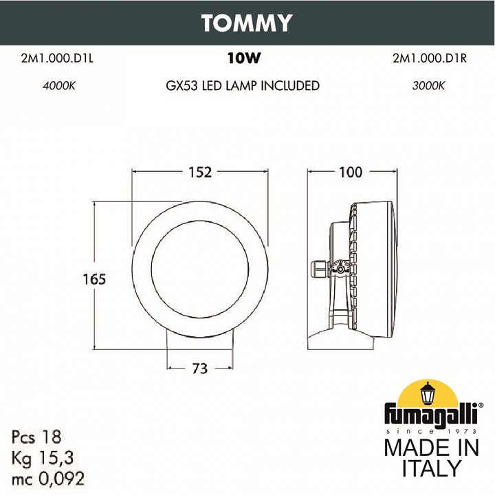 Настенно-потолочный прожектор fumagalli tommy 2m1.000.000.axd1l
