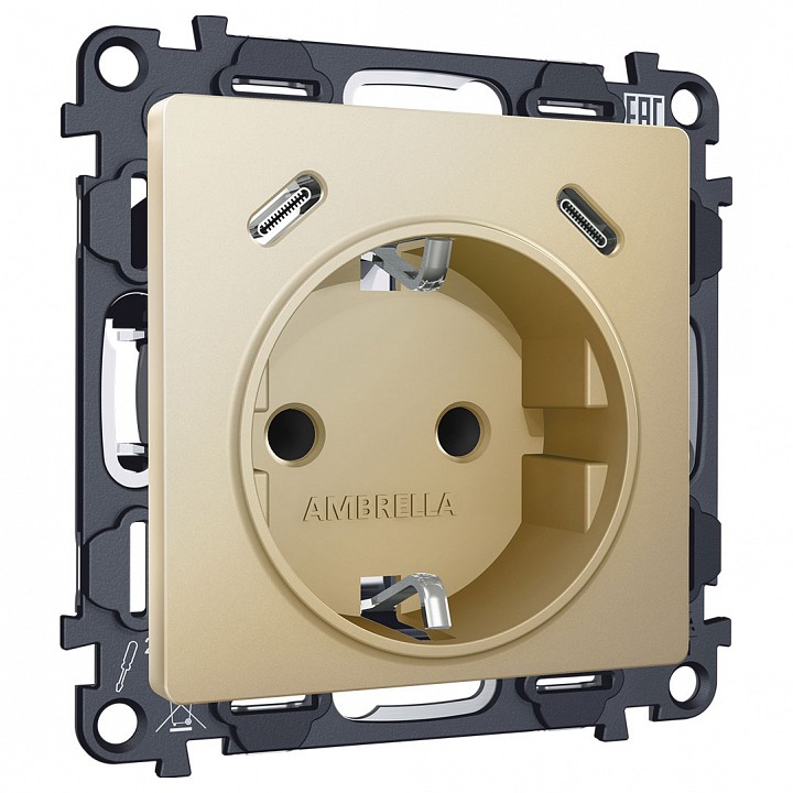 Розетка с заземлением и 2хusb type c, Без рамки ambrella volt alfa ma610510