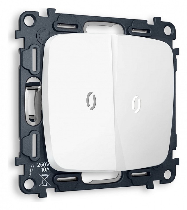 Выключатель проходной двухклавишный с подсветкой без рамки ambrella volt omega mo124035