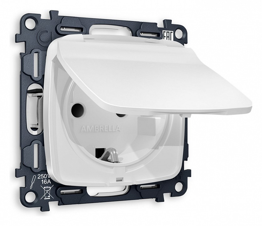 Розетка влагозащищенная с заземлением и со шторкой, Без рамки с крышкой ambrella volt omega mo128010