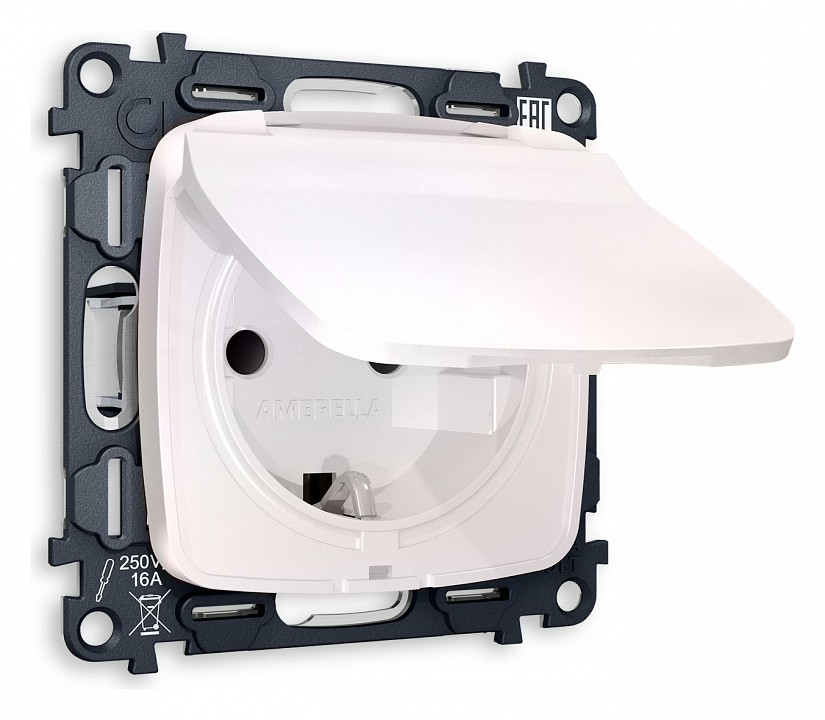 Розетка влагозащищенная с заземлением и со шторкой, Без рамки с крышкой ambrella volt omega mo208010