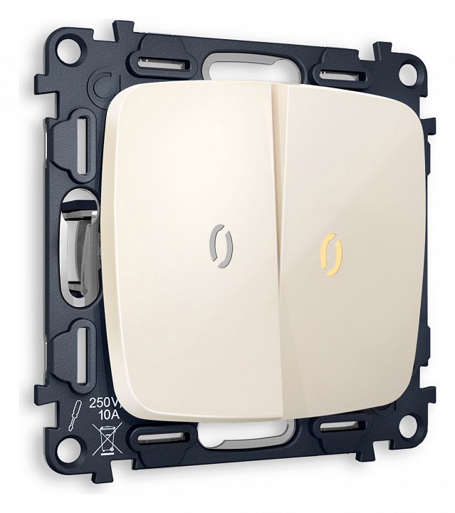 Выключатель двухклавишный с подсветкой без рамки ambrella volt omega mo304010