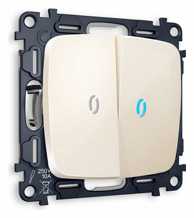 Выключатель двухклавишный с подсветкой без рамки ambrella volt omega mo304020