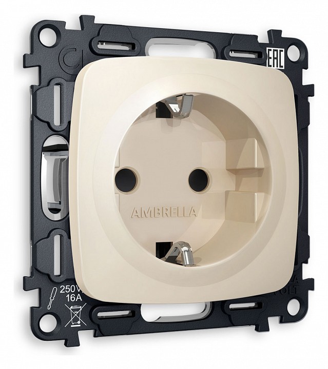 Розетка с заземлением и со шторкой, Без рамки ambrella volt omega mo327010