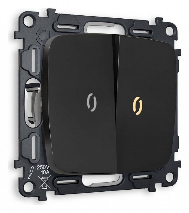 Выключатель проходной двухклавишный с подсветкой без рамки ambrella volt quant mo804030