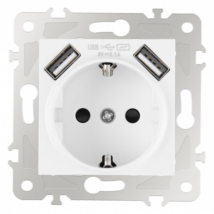 Розетка с заземлением и со шторкой и 2хusb, Без рамки arte milano am-203 203.47-1.white