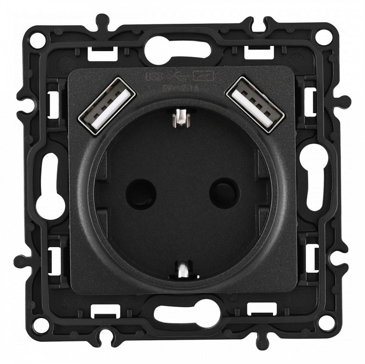 Розетка с заземлением и со шторкой и 2хusb, Без рамки arte milano am-217 217.47-1.black