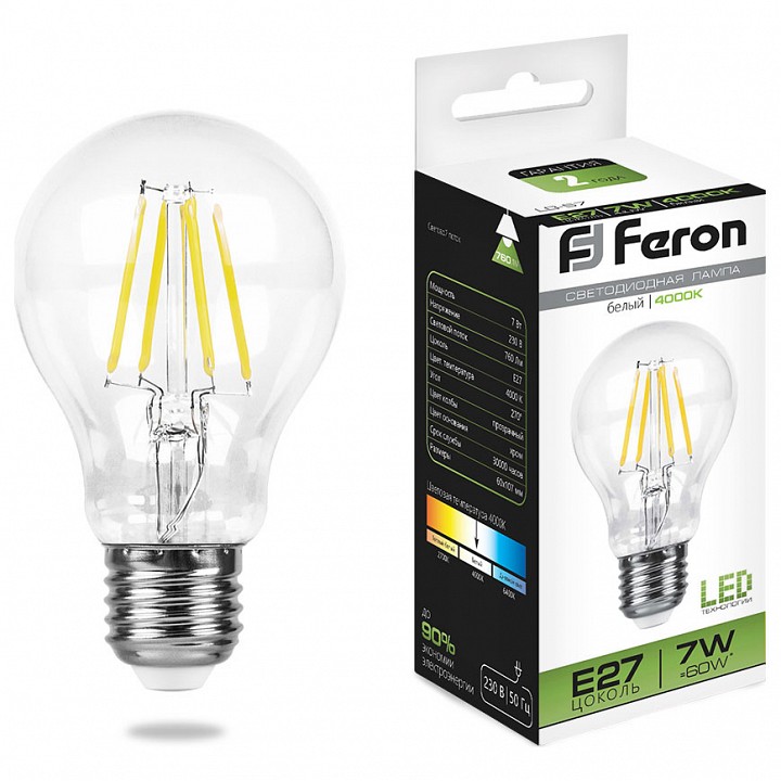 Лампа светодиодная feron saffit lb-57 e27 7вт 4000k 25570