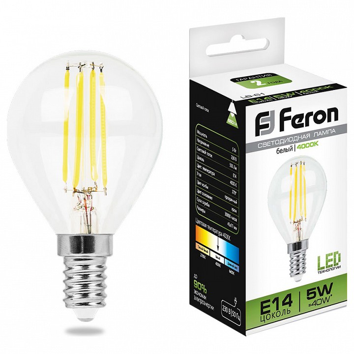 Лампа светодиодная feron saffit lb-61 e14 5вт 4000k 25579