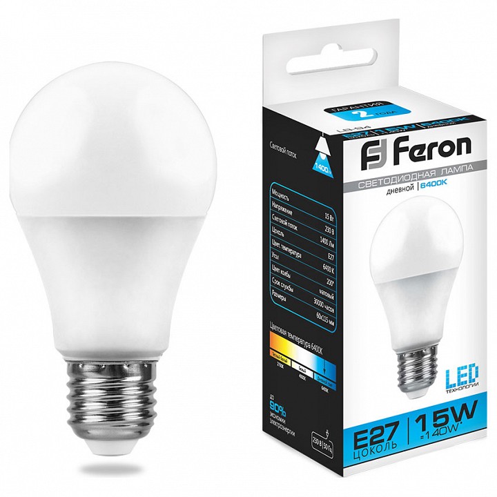 Лампа светодиодная feron saffit lb-94 e27 15вт 6400k 25630