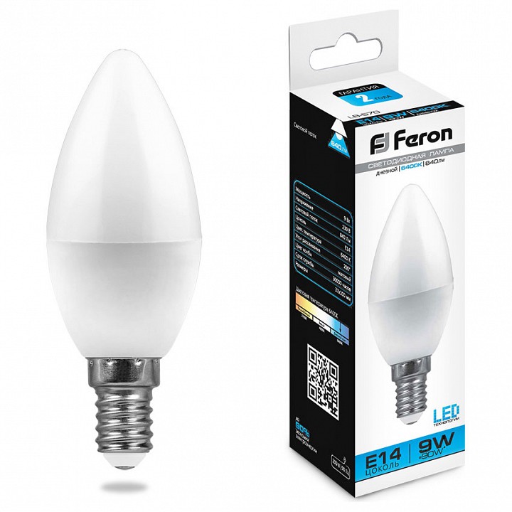 Лампа светодиодная feron saffit lb-570 e14 9вт 6400k 25800