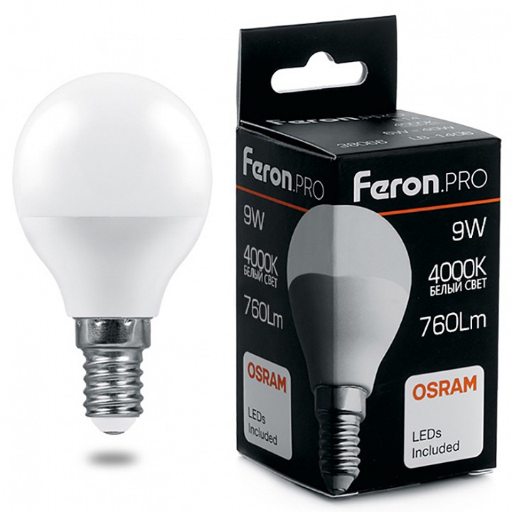 Лампа светодиодная feron lb-1409 e14 9вт 4000k 38078