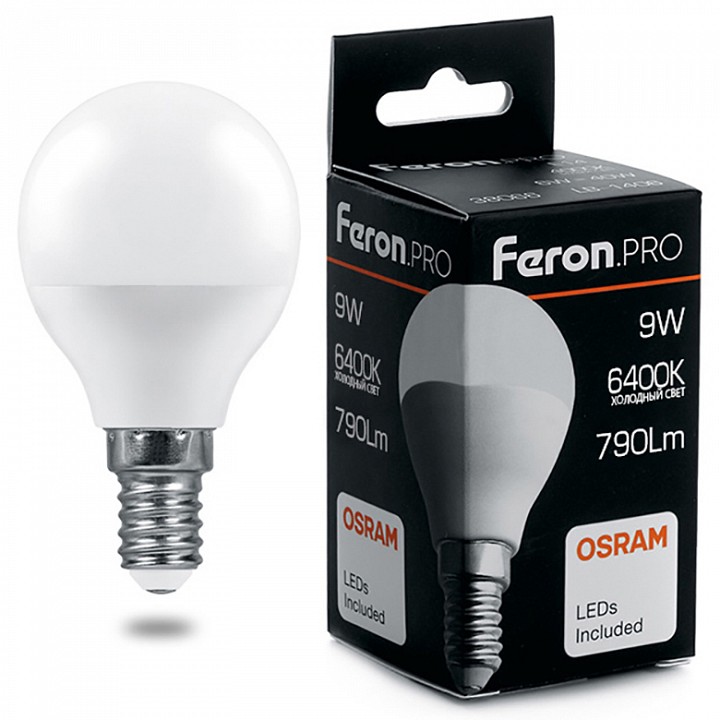 Лампа светодиодная feron lb-1409 e14 9вт 6400k 38079
