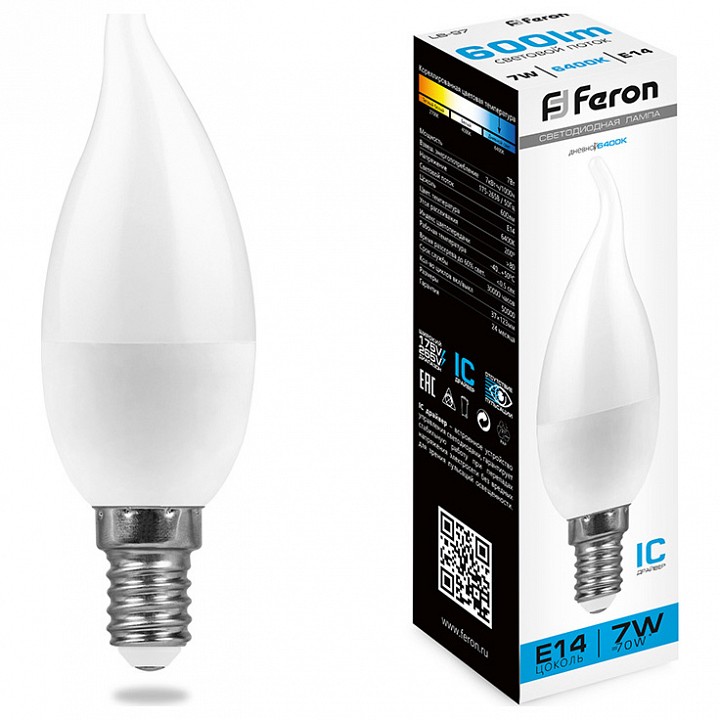 Лампа светодиодная feron lb 570 e14 9вт 6400k 38136