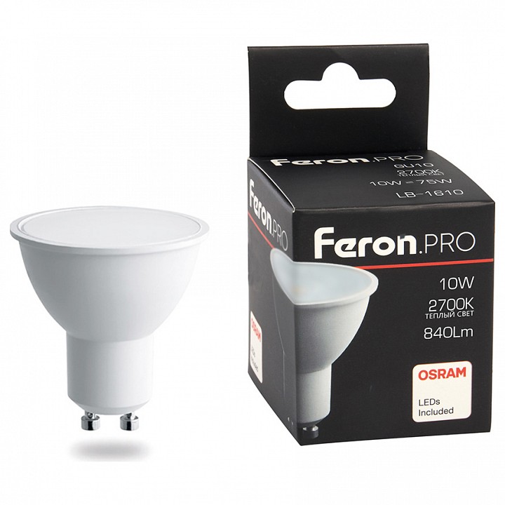 Лампа светодиодная feron lb 1610 gu10 10вт 6400k 38163