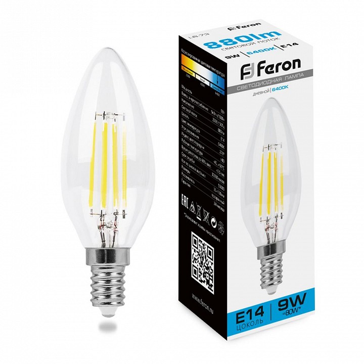Лампа светодиодная feron lb-73 e14 9вт 6400k 38229