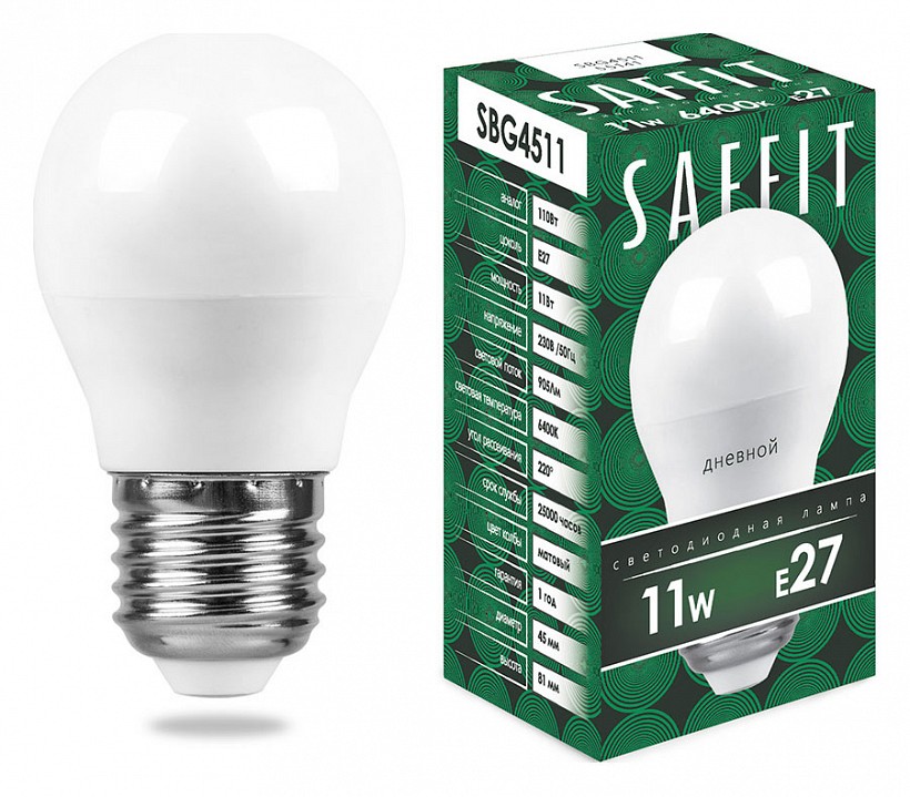 Лампа светодиодная feron saffit sbg4511 e27 11вт 6400k 55141