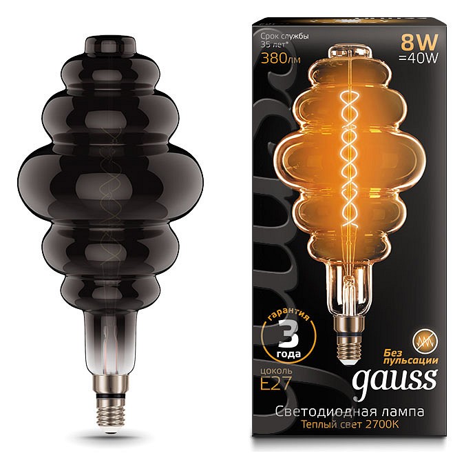 Лампа светодиодная gauss led vintage filament flexible e27 8вт 2700k 159802008