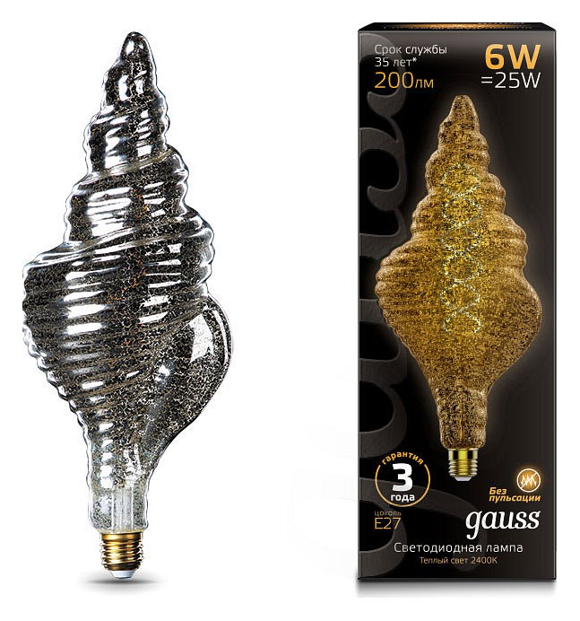 Лампа светодиодная gauss led vintage filament flexible e27 6вт 2400k 166802008