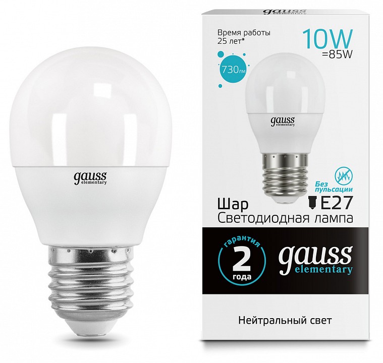 Лампа светодиодная gauss led elementary globe e27 10вт 4100k 53220