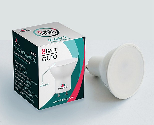 Лампа светодиодная italline tp gu10 8вт 3000k tp gu10/8w/3000k matt
