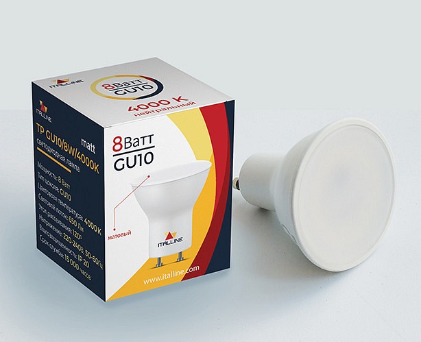 Лампа светодиодная italline tp gu10 8вт 4000k tp gu10/8w/4000k matt