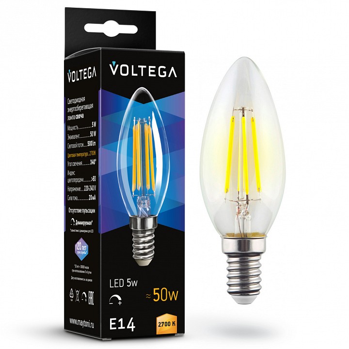 Лампа светодиодная voltega candle dim 5w e14 5вт 2700k 7199