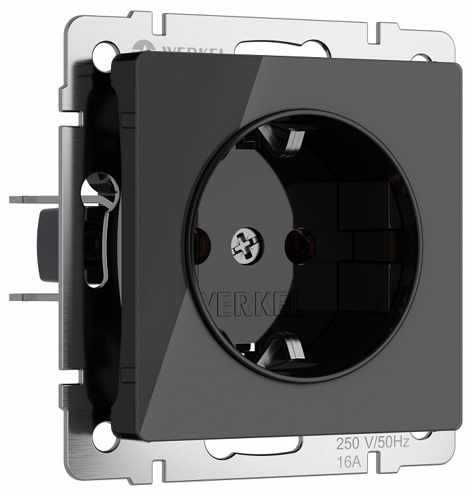 Розетка с заземлением и со шторками, Без рамки werkel черный акрил w1171148