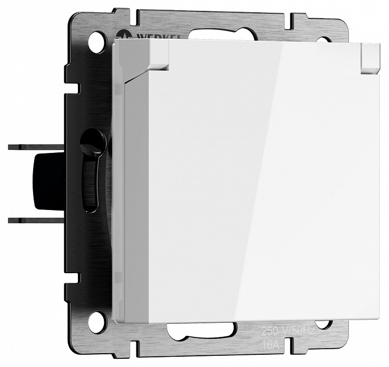 Розетка влагозащищенная с заземлением и со шторкой, Без рамки с крышкой werkel белые w1171201