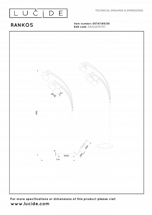 Торшер lucide rankos 05747/85/30