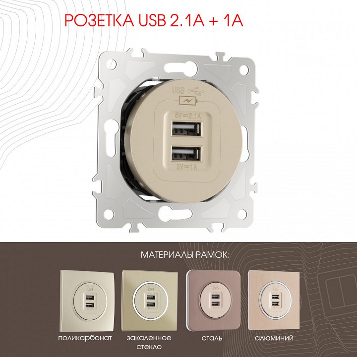 Розетка usb, Без рамки arte milano am-202 202.46-1.shampan