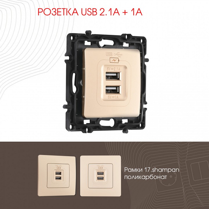 Розетка usb, Без рамки arte milano am-217 217.46-1.shampan