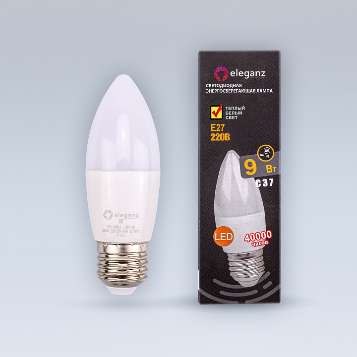Лампа светодиодная eleganz  e27 9вт 3000k 1396
