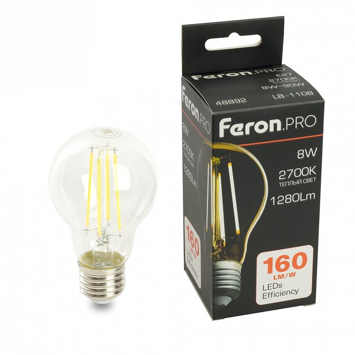 Лампа светодиодная feron lb-1108 e27 8вт 2700k 48892